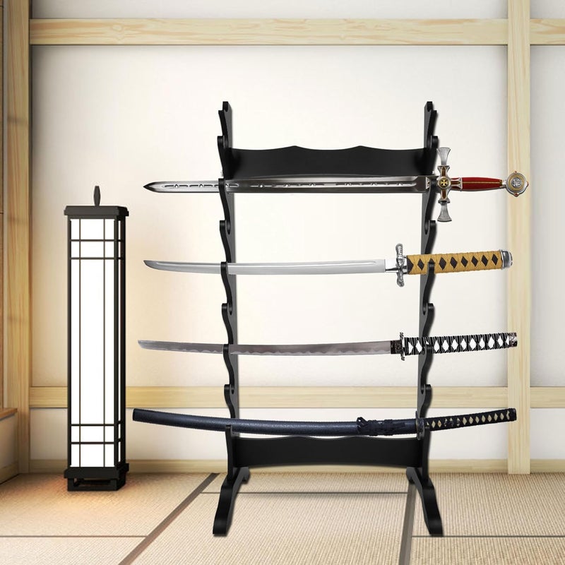lukar 8 Tier Sword Display Stand Floor, Multilayer Katana Stand Floor, Wooden Sword Rack Floor Stand, Japanese Samurai Sword Holder - Image 3